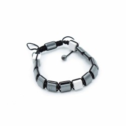 Pulsera Magnética Shamballa de Hematita - Cuboides Jaspe Blanco - 2