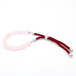 Pulsera de hilo burdeo con Cuarzo Rosa en oro de 18 quilates - 1