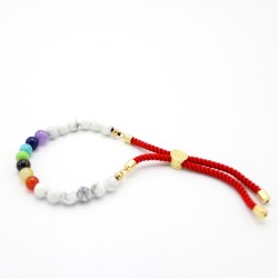 Pulsera de hilo rojo con Khaulita blanca y Chakras en plata 925 - 1