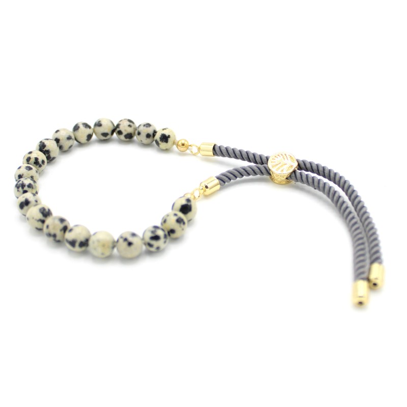 Pulseira de fío gris con jaspe dálmata en prata 925-PULSERAS COLAR PEDRAS PRECIOSAS-HOSTENATURA