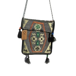 Bossa bandolera de festival Kilim gris pàl·lid