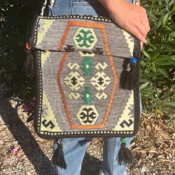 Bolso bandolera de festival Kilim gris pálido - 2