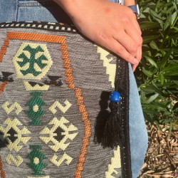 Bolso bandolera de festival Kilim gris pálido - 3