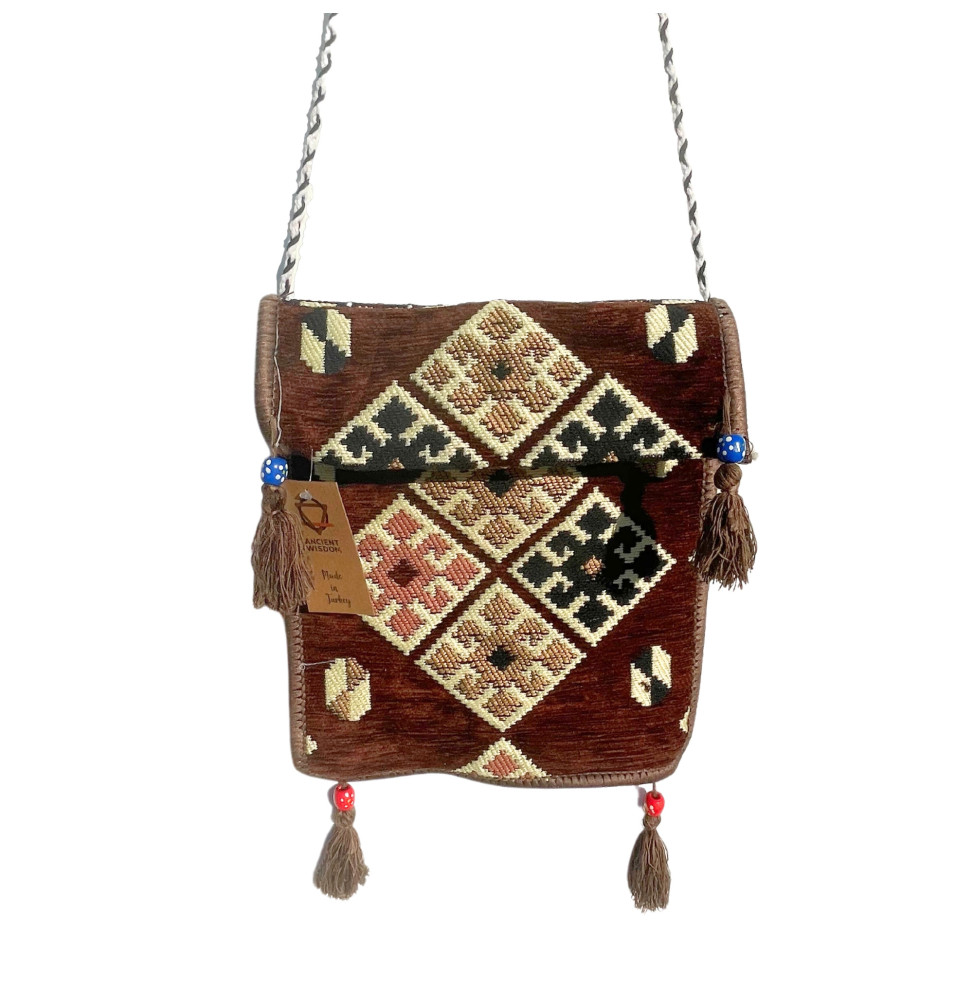 Bolso bandolera de festival Kilim de chocolate-KILIM ZAKKEN-HOSTENATURA