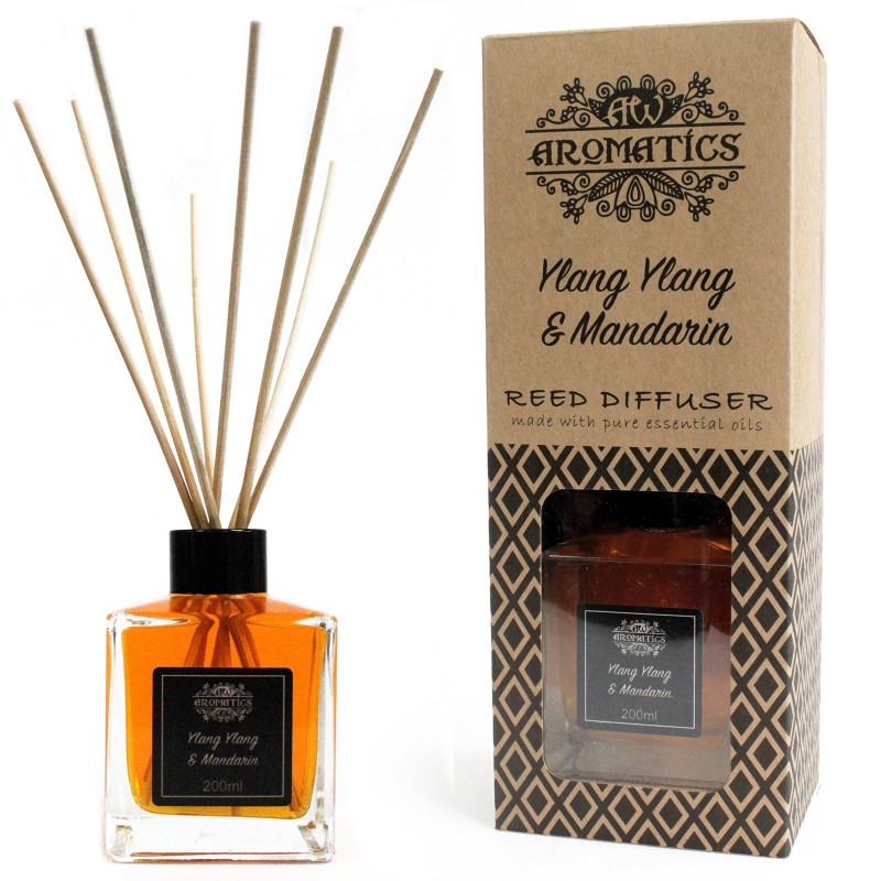 Mikado Diffuseur d’Assainisseurs d’Air aux Huiles Essentielles - Ylang Ylang & Mandarine 200 ml-DIFFUSEUR À TIGE D'HUILES ESSENTIELLES 200 ML-HOSTENATURA