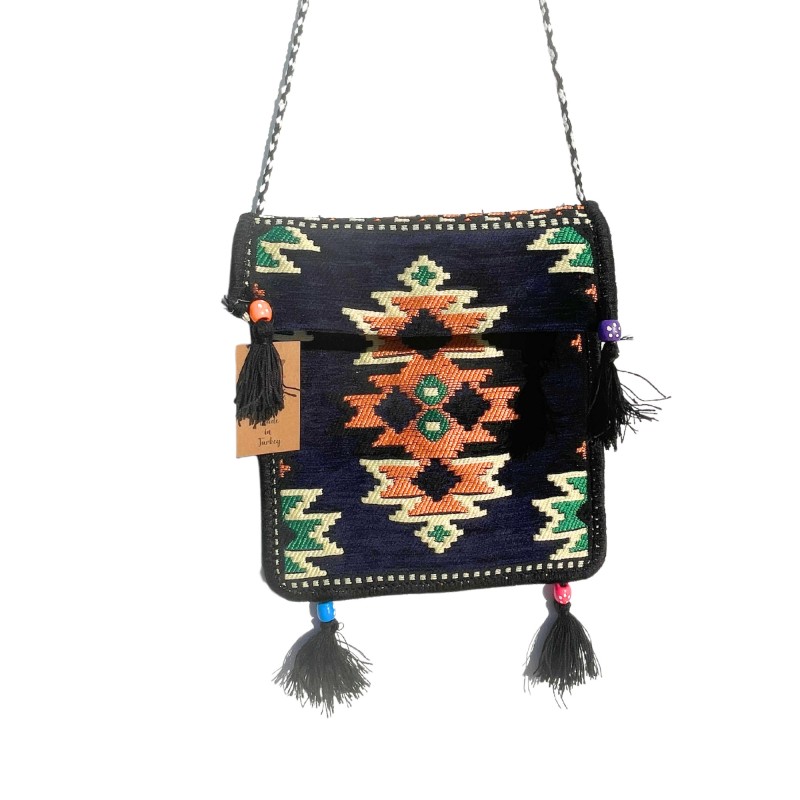 Bolsa Crossbody Kilim Festival Azul Escuro-SACOS KILIM-HOSTENATURA