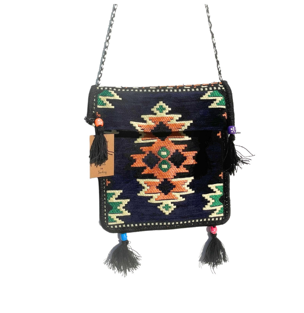 Bolso bandolera de festival Kilim azul marino oscuro-BOLSOS KILIM-HOSTENATURA