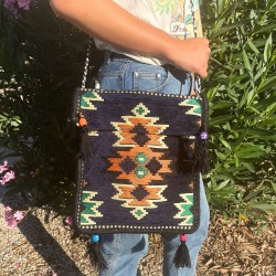 Bolso bandolera de festival Kilim azul marino oscuro - 2