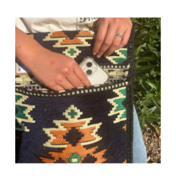 Bolso bandolera de festival Kilim azul marino oscuro