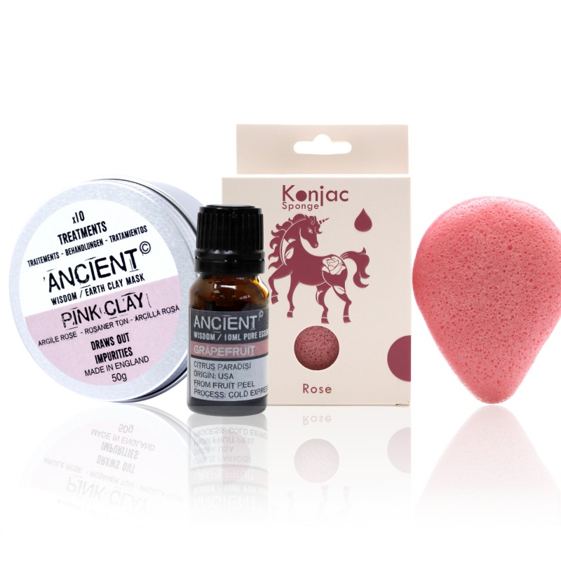 Esponja Konjac Rosa, Argila e Óleo Essencial-KIT PRESENTE-HOSTENATURA