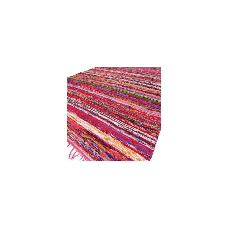 Luxury rag rug 150 x 90 cm - Red-INDIAN CARPETS-HOSTENATURA