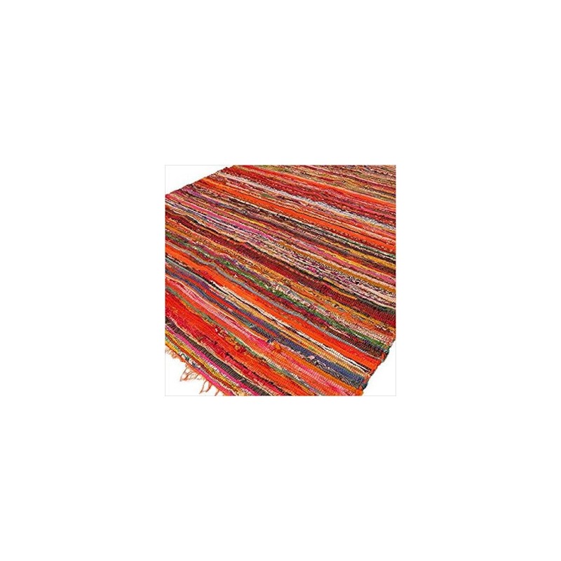 Luxury rag rug 152 x 90 cm - Orange-INDIAN CARPETS-HOSTENATURA