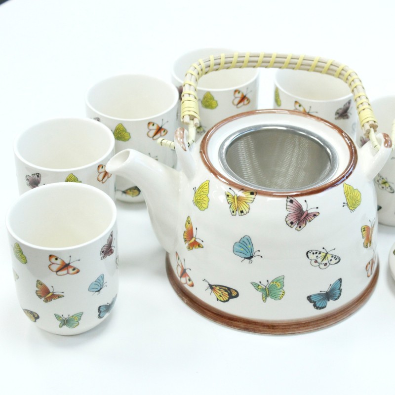 Teapot set - Butterflies - 19x20x14cm - Ceramic-TEAPOT SET-HOSTENATURA