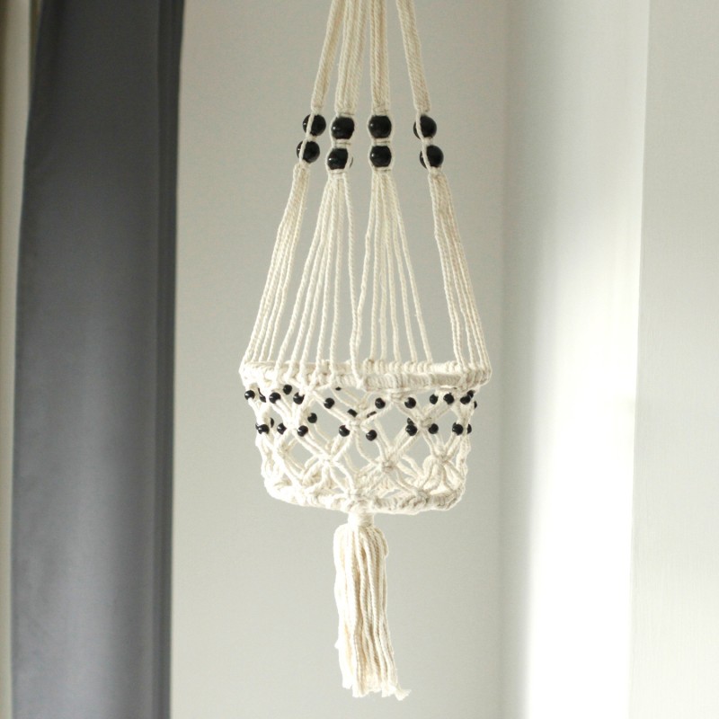 Macrame Planter - Large with Beads-MACRAME POTS-HOSTENATURA