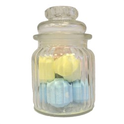 Jar of candies with vertical lines