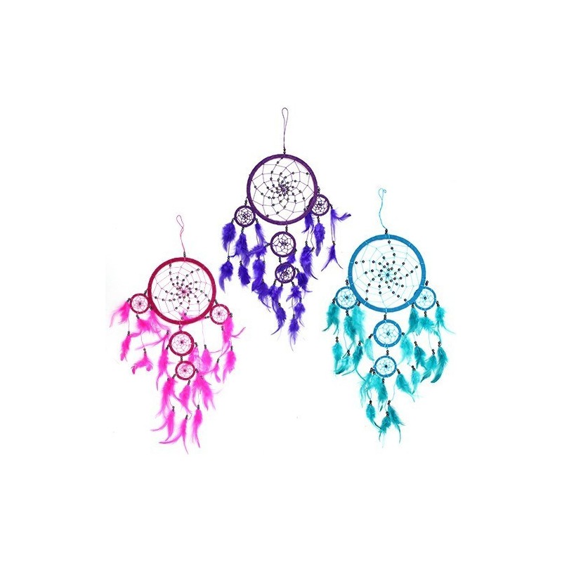 Aro grande para atrapasueños de Bali - turquesa/rosa/morado (colores variados)-BALI DREAM CATCHER-HOSTENATURA