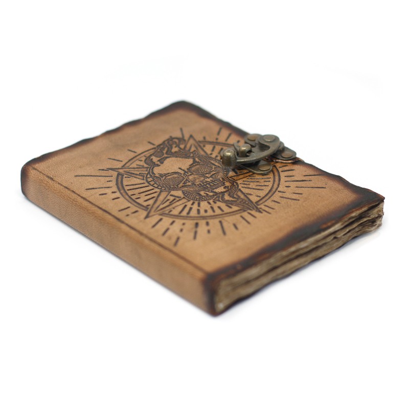 Pentagon Leather and Skull Notebook Burnt Pages (7x5")-LEATHER NOTEBOOKS AND JOURNAL-HOSTENATURA