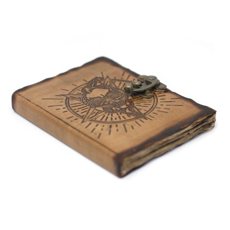 Pentagon Leder und Totenkopf Notizbuch Gebrannte Seiten (7x5")