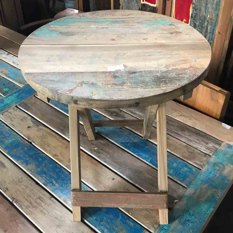 Table basse pliante ronde - 50x50cm-MEUBLES EN BOIS DE BALI-HOSTENATURA