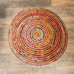 Round Jute and Recycled Cotton Rug 90cm - Handmade in India