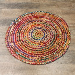 Rond jute en gerecycled katoenen vloerkleed 90cm - handgemaakt in India