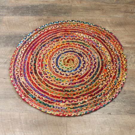 Alfombra Redonda de Yute y Algodón Reciclado 90cm - Hecha en India a mano