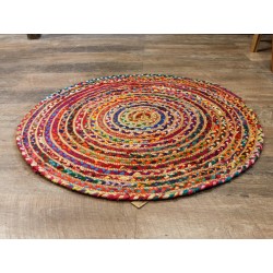 Rond jute en gerecycled katoenen vloerkleed 90cm - handgemaakt in India