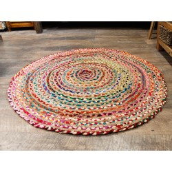 Round Jute and Recycled Cotton Rug - 120 cm