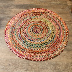 Round Jute and Recycled Cotton Rug - 120 cm