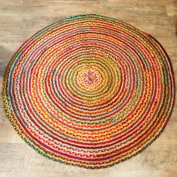 Rond vloerkleed van jute en gerecycled katoen 150 cm - handgemaakt in India