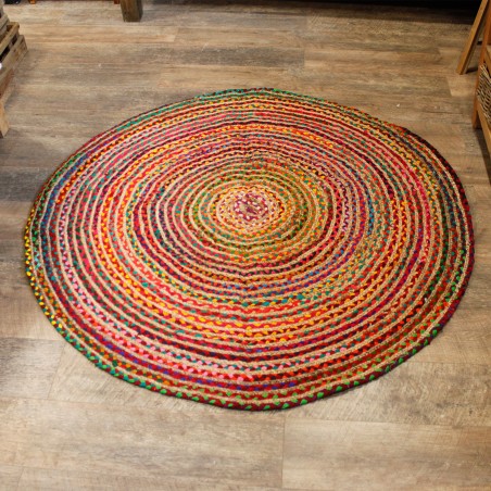 ラウンドジュートとリサイクルコットンラグ150cm-インドで手作り