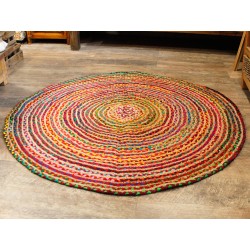 Rond vloerkleed van jute en gerecycled katoen 150 cm - handgemaakt in India