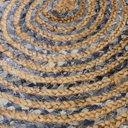 Rond Jute en Denim Recycling Vloerkleed 90 cm - Handgemaakt in India