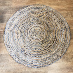 Rond Jute en Denim Recycling Vloerkleed 120 cm - Handgemaakt in India