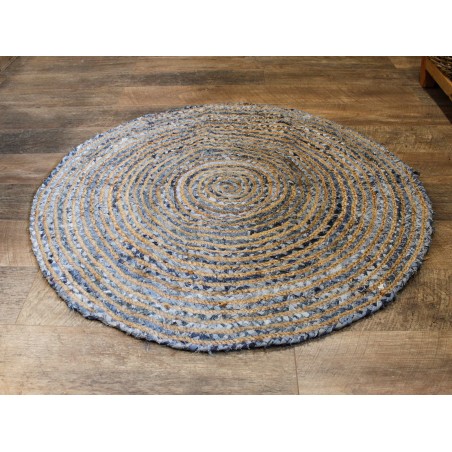 Alfombra Redonda de Yute y Reciclaje de Mezclilla 120 cm - Hecho a mano en India