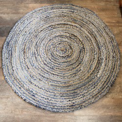 Rond Jute en Denim Recycling Tapijt 150 cm - Handgemaakt in India