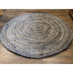 Rond vloerkleed van jute en gerecycled denim - 150 cm