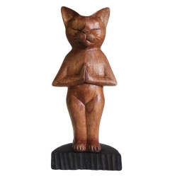 Gato de ioga tallado a mano - de pé - 31x13,5x6 cm