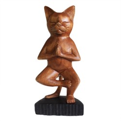 Gatto yoga intagliato a mano - Una gamba - 31x13,5x6 cm