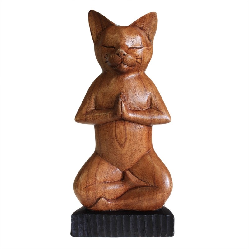 Chat de yoga sculpté à la main - Lotus - 31x13.5x6cm-CHATS DE YOGA SCULPTÉS À LA MAIN-HOSTENATURA