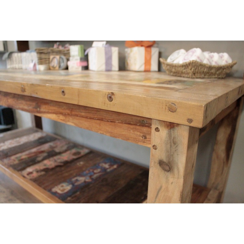 Standard 2.2 m table with top shelf-BALI WOOD FURNITURE-HOSTENATURA