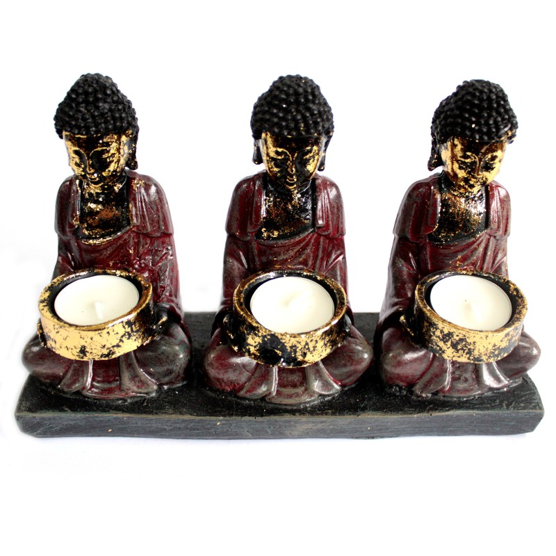 Uralter Buddha - Drei Devotees Kerzenhalter-BRENNER UND BUDDHAS-HOSTENATURA