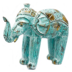 Carved Wooden Elephant - Turquoise Gold - 8x27x24cm - Made in Indonesia