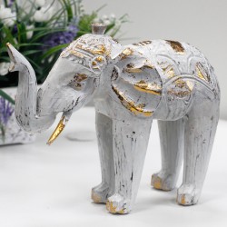 Elefant sculptat în lemn - Aur alb - 8x27x24cm - Fabricat în Indonezia