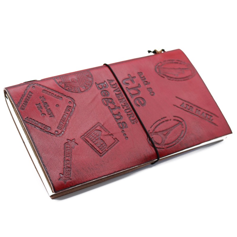 Leather Diary- The Adventure Begins - Red - (80 pages)-LEATHER NOTEBOOKS AND JOURNAL-HOSTENATURA