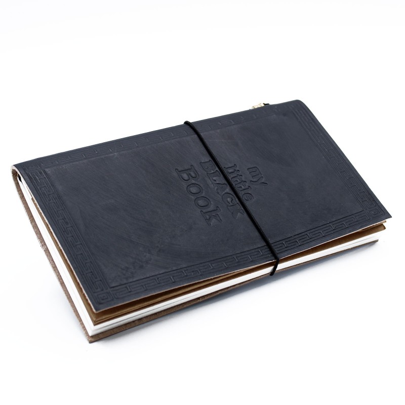 Leather Diary - My Little Black Book - Black (80 pages)-LEATHER NOTEBOOKS AND JOURNAL-HOSTENATURA