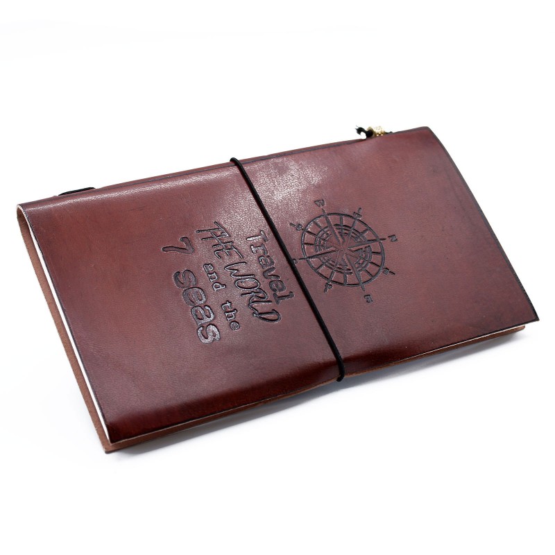 Leather Diary - Travel the World - Brown (80 pages)-LEATHER NOTEBOOKS AND JOURNAL-HOSTENATURA