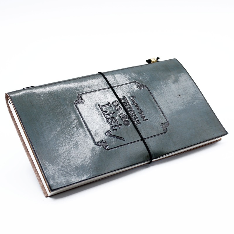 Leather Diary - Important Things To Do - Gray (80 pages)-LEATHER NOTEBOOKS AND JOURNAL-HOSTENATURA