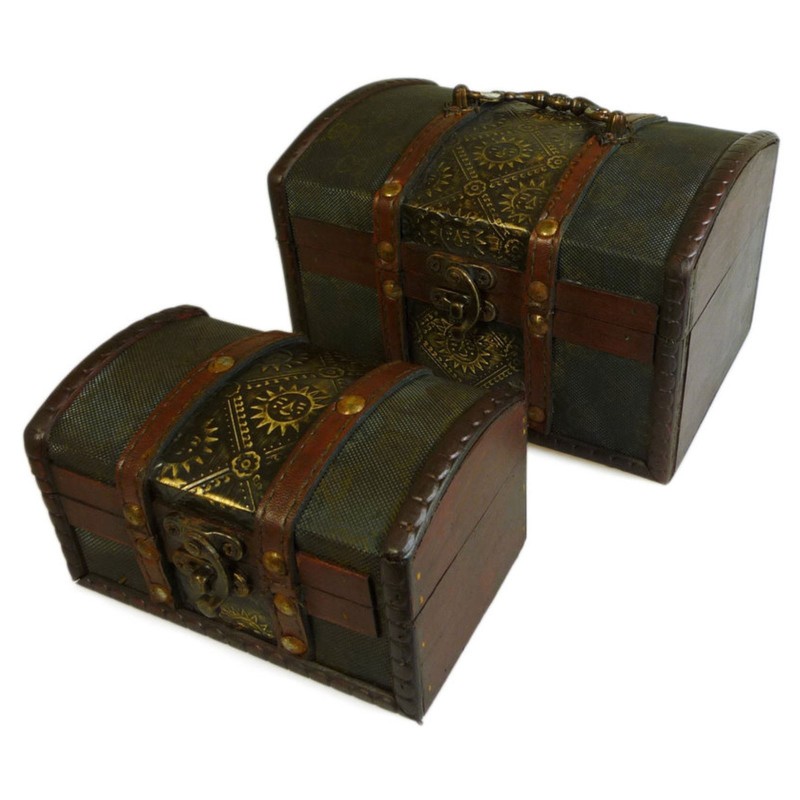 Sets of 2 Colonial Boxes - Embossed Metal-VINTAGE STYLE BOXES-HOSTENATURA