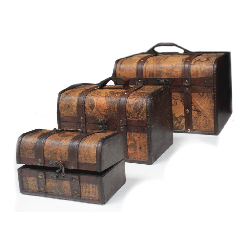 Ancient Map Chest - Set of 3-VINTAGE STYLE BOXES-HOSTENATURA